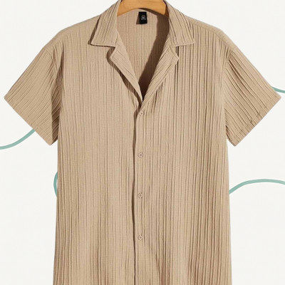 Looksky Men Self Design Casual Cream Shirt