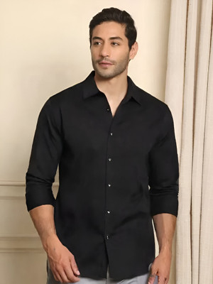 Purever India Men Solid Formal Black Shirt