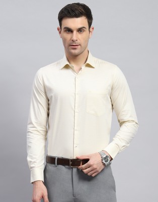 MONTE CARLO Men Striped Formal Yellow Shirt