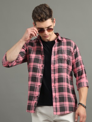 Indi Hemp Men Checkered Casual Pink, Black Shirt