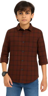 ROCKET SCIENCE Boys Checkered Casual Brown Shirt