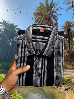 UnnatiFabric Men Striped Casual Black Shirt