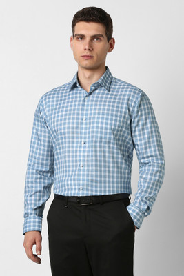 VAN HEUSEN Men Checkered Formal Light Blue Shirt
