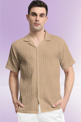 A Dearise Trend Men Self Design Casual Cream Shirt