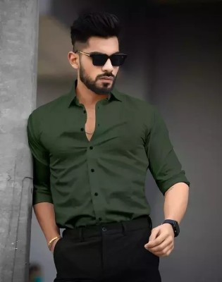 Vuon fab Men Solid Formal Green Shirt