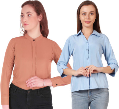 Miranga Women Solid Casual Grey Shirt(Pack of 2)
