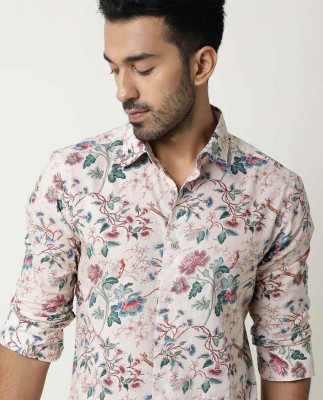 OTUS Men Printed Casual Cream Shirt