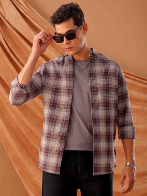 The Indian Garage Co. Men Checkered Casual Grey Shirt