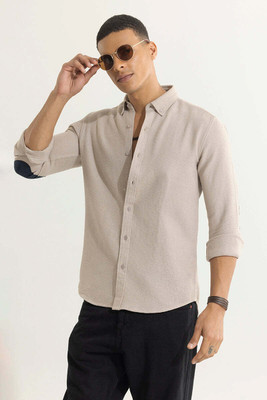 Snitch Men Solid Casual Beige Shirt