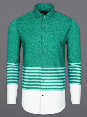 french crown Men Striped Formal Green, White Shirt