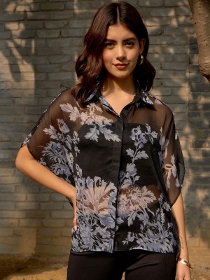 RARE Women Printed Casual Black Shirt