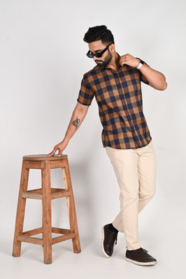 METRONAUT Men Checkered Casual Brown, Black Shirt