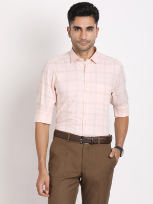 TURTLE Men Checkered Formal Pink Shirt
