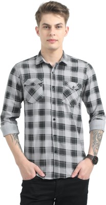 ROCKET SCIENCE Men Checkered Casual Grey Shirt