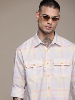 WROGN Men Checkered Casual Blue Shirt