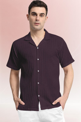 A DEEMOON TREND Men Solid Casual Purple Shirt
