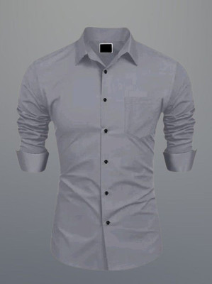 MUMIN Men Solid Formal Grey Shirt