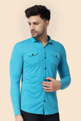 GEUM Men Solid Casual Light Blue Shirt