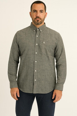 Pulsemen Men Striped Formal Green Shirt