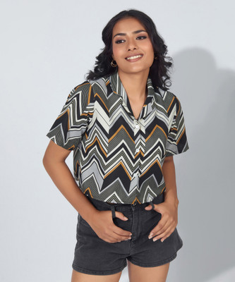 FashFun Women Printed Casual Black Shirt