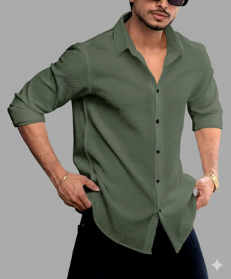 EBRANDLADY TRENDZ Men Self Design Casual Green Shirt