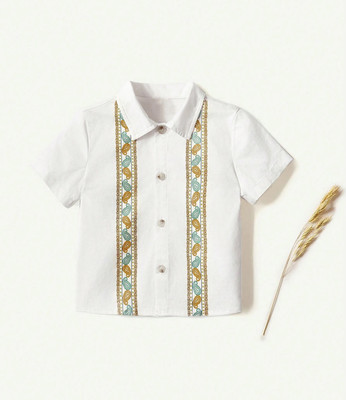LITTLE MUNDA Boys Striped Casual White Shirt