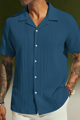 A Dearise Trend Men Self Design Casual Blue Shirt