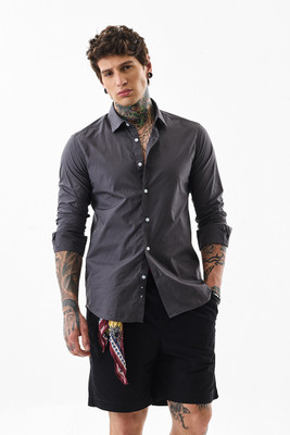 Snitch Men Solid Casual Grey Shirt