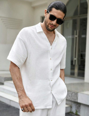 fitoda fashion Men Self Design Casual White Shirt