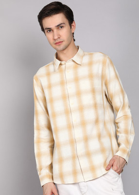 FLYING MACHINE Men Checkered Casual Beige Shirt