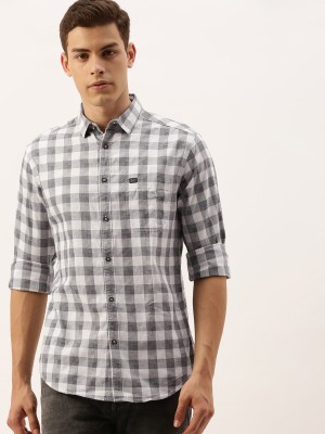 The Indian Garage Co. Men Checkered Casual White Shirt