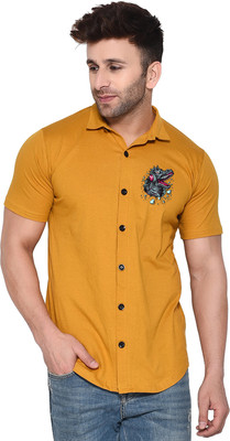 GEUM Men Solid, Printed Casual Gold Shirt