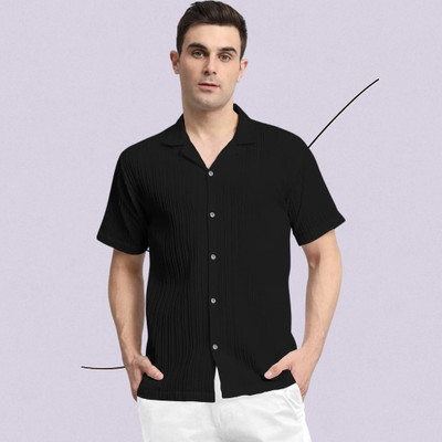 A Vebnor Men Self Design Casual Black Shirt