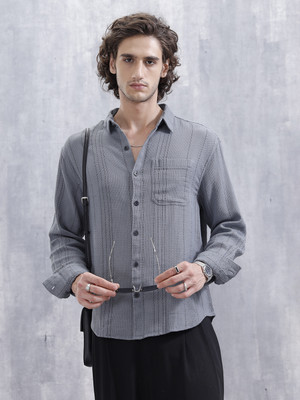 WROGN Men Striped Casual Blue Shirt