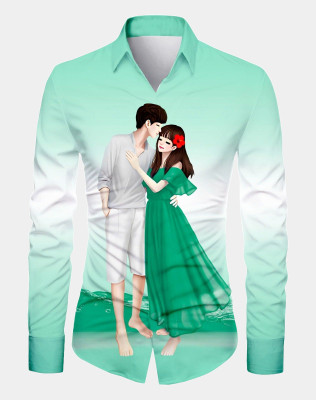 AviraEnterprise Men Printed Casual Green, White Shirt