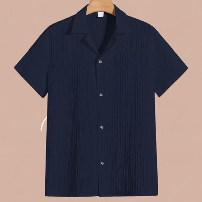 Nita creation Men Self Design Formal Blue Shirt