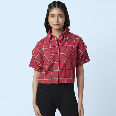 SF Jeans by Pantaloons Women Checkered Casual Red, Black, White Shirt