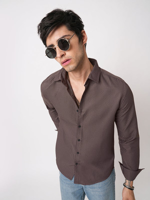 INDICLUB Men Solid Casual Brown Shirt