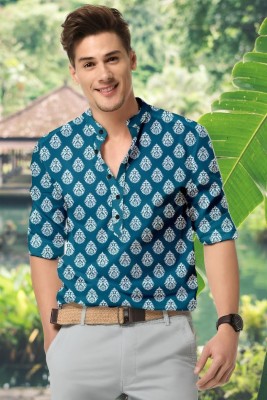 Sharanam Men Printed Party Blue Shirt