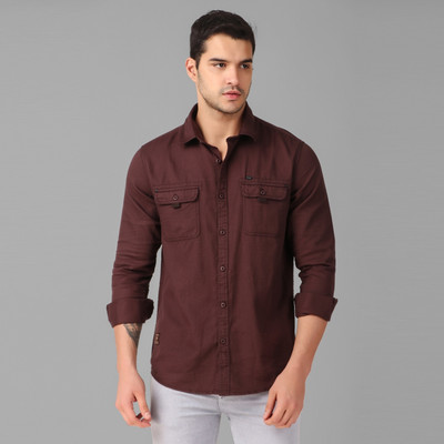 WOLF & CO. Men Solid Casual Brown Shirt