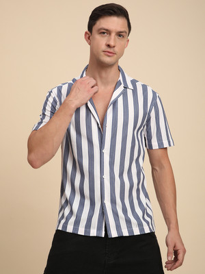 Voroxy Men Striped Casual Dark Blue Shirt