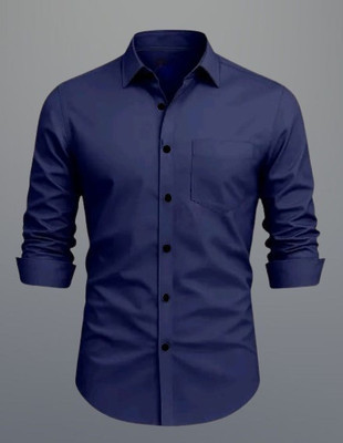 MUMIN Men Solid Formal Dark Blue Shirt