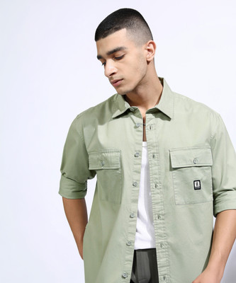 HIGHLANDER Men Solid Casual Green Shirt