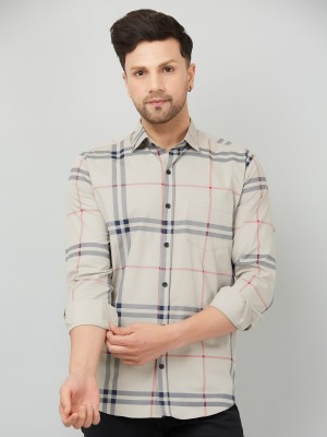 LOUIS MONARCH Men Checkered Casual Cream Shirt