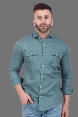 James & Warne Men Solid Casual Blue Shirt