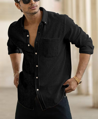 JACKBELLA Men Self Design Casual Black Shirt