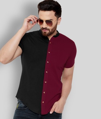 Try This Men Color Block Casual Red Shirt