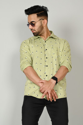 Noorify Men Printed Casual Light Green, White, Black Shirt