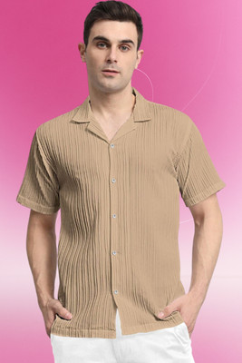 A DEEMOON TREND Men Solid Casual Brown Shirt