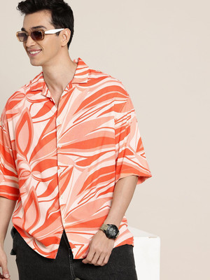 HERE&NOW Men Printed Casual Orange Shirt